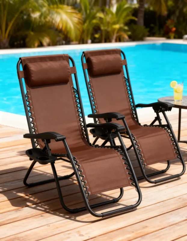 Zestaw 2 leżaków ogrodowych TDC-2502 rozkładanych stalowych brązowych z uchwytem i torbą