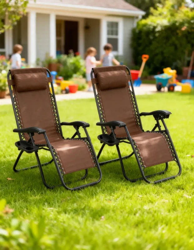 Zestaw 2 leżaków ogrodowych TDC-2502 rozkładanych stalowych brązowych z uchwytem i torbą