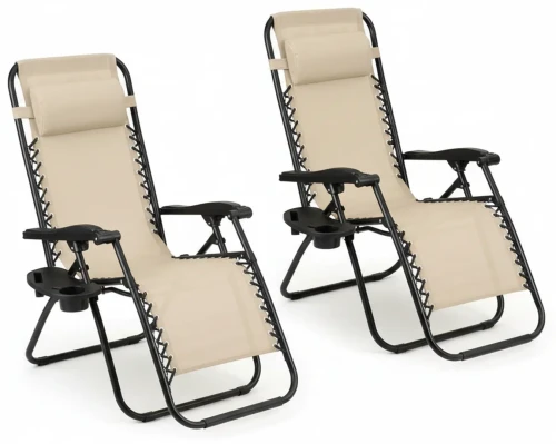 Zestaw 2 leżaków ogrodowych składanych TDC-2502 beżowy z uchwytem na napój i torbą