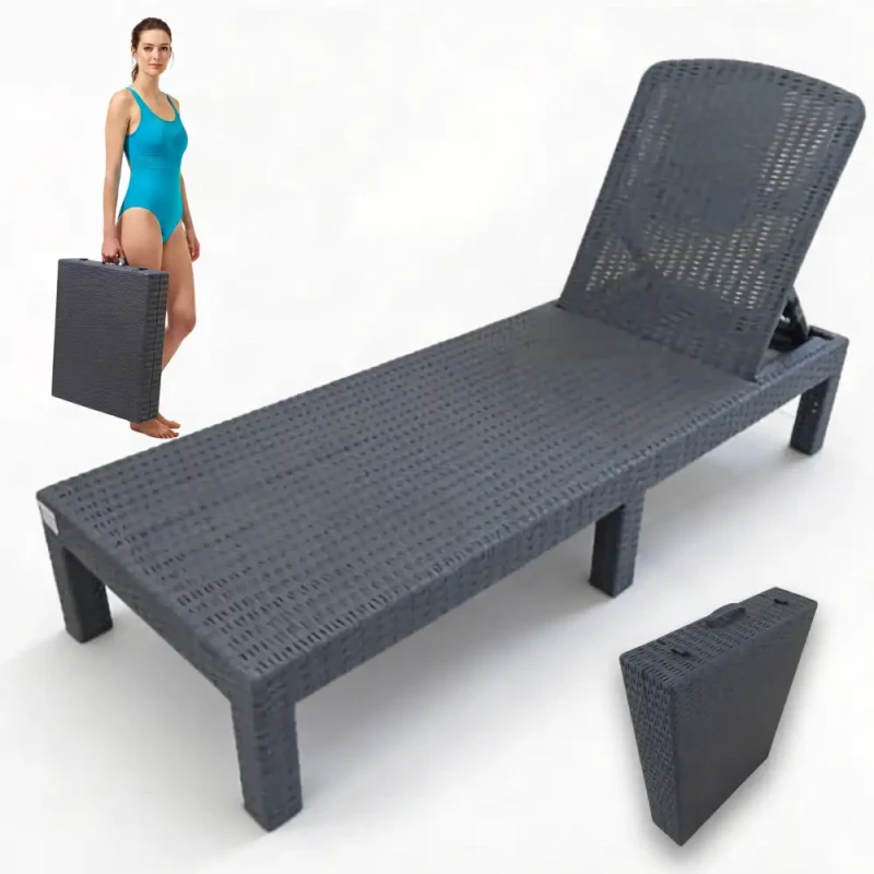 Leżak ogrodowy składany w walizkę szary 187x60x30 cm