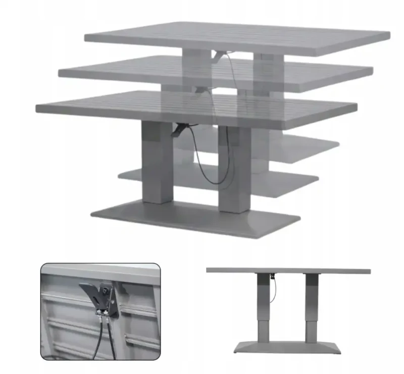 Zestaw mebli ogrodowych narożnik + stół regulowany + 3 fotele szary z brązowymi poduszkami