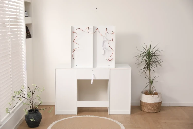 Toaletka z lustrem DT08 LED 7 szuflad do makijażu biała