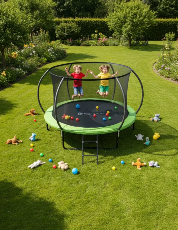 Trampolina ogrodowa 244 cm z siatką wewnętrzną i drabinką czarno-zielona