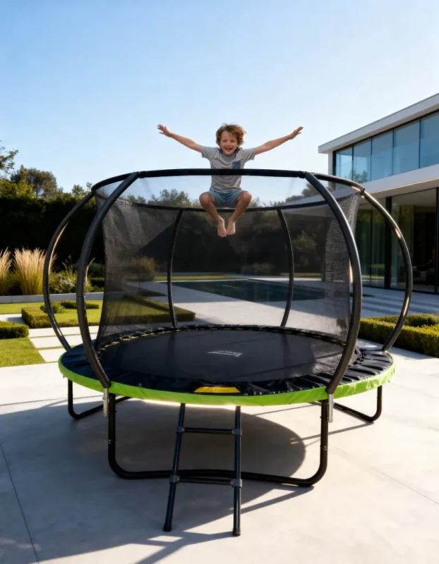 Trampolina ogrodowa 244 cm z siatką wewnętrzną i drabinką czarno-zielona