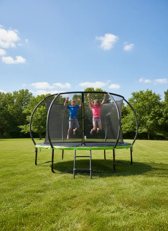 Trampolina ogrodowa 244 cm z siatką wewnętrzną i drabinką czarno-zielona