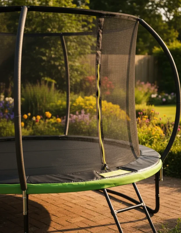 Trampolina ogrodowa 244 cm z siatką wewnętrzną i drabinką czarno-zielona