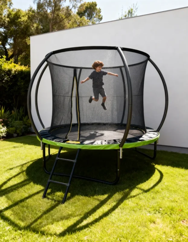 Trampolina ogrodowa 244 cm z siatką wewnętrzną i drabinką czarno-zielona