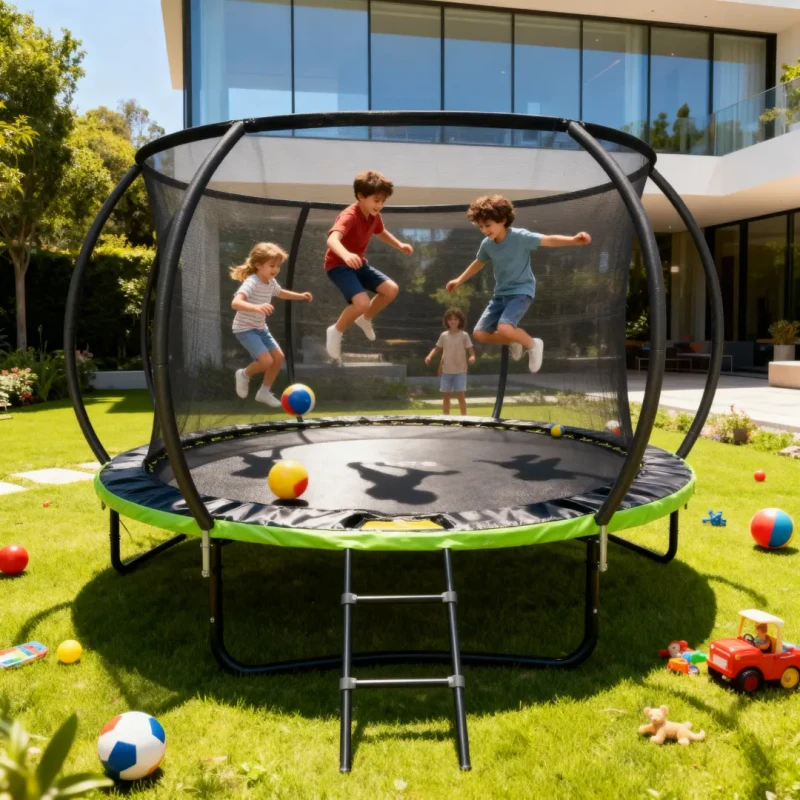 Trampolina ogrodowa 244 cm z siatką wewnętrzną i drabinką czarno-zielona