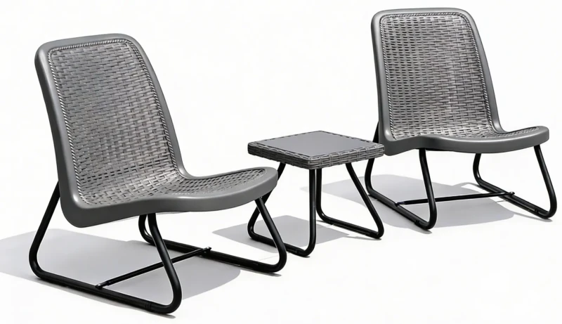 Zestaw mebli balkonowych 2 krzesła i stolik kawowy szary na balkon taras ogród