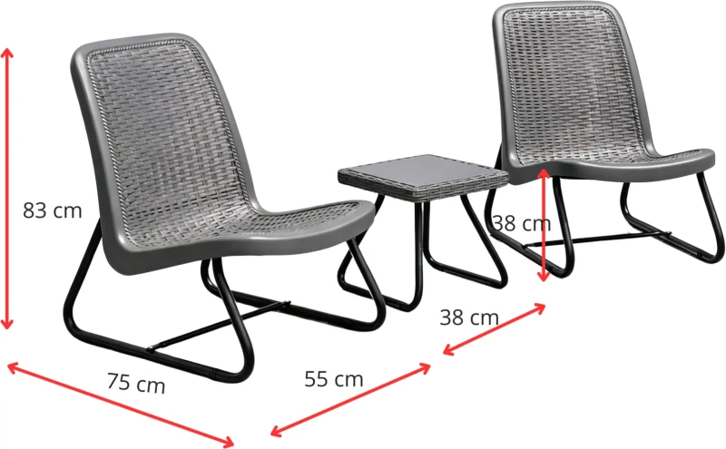 Zestaw mebli balkonowych 2 krzesła i stolik kawowy szary na balkon taras ogród