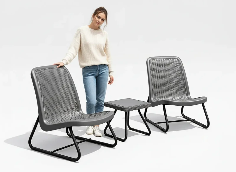 Zestaw mebli balkonowych 2 krzesła i stolik kawowy szary na balkon taras ogród