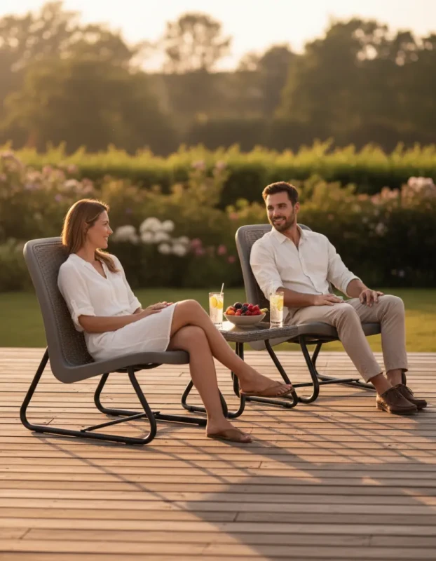 Zestaw mebli balkonowych 2 krzesła i stolik kawowy szary na balkon taras ogród