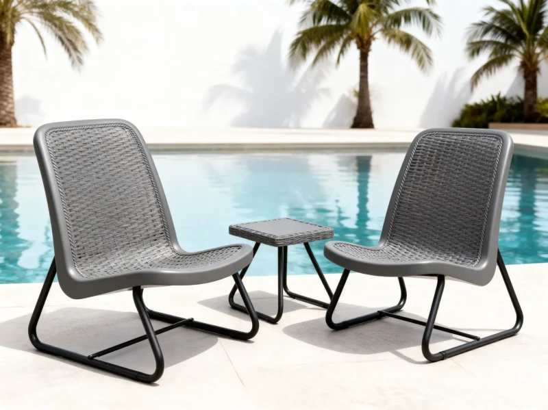 Zestaw mebli balkonowych 2 krzesła i stolik kawowy szary na balkon taras ogród