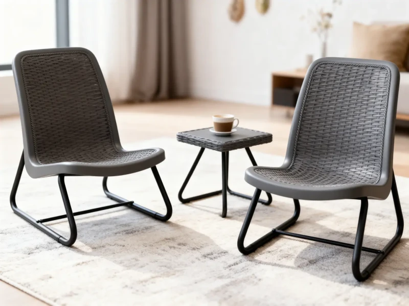 Zestaw mebli balkonowych 2 krzesła i stolik kawowy szary na balkon taras ogród