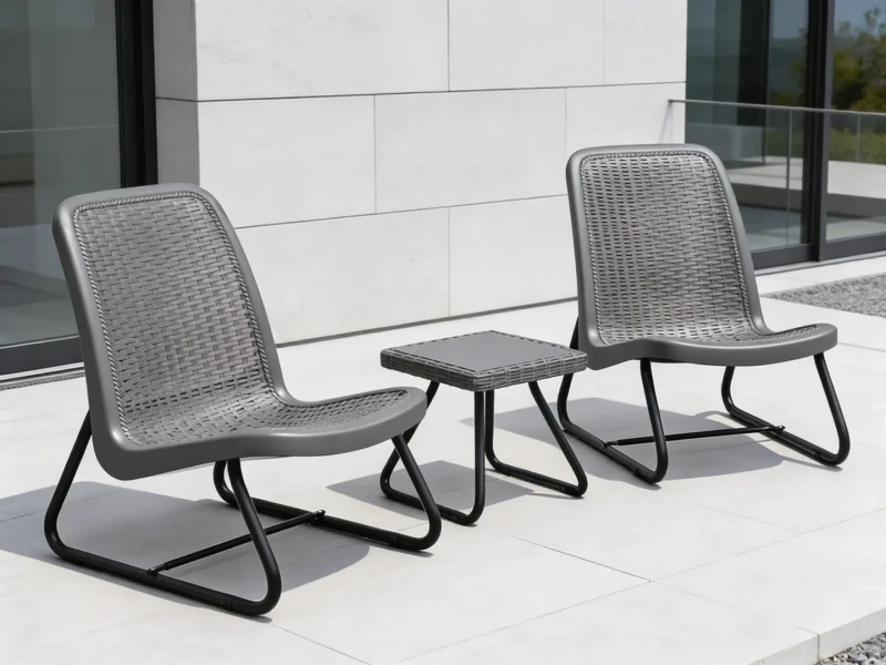 Zestaw mebli balkonowych 2 krzesła i stolik kawowy szary na balkon taras ogród