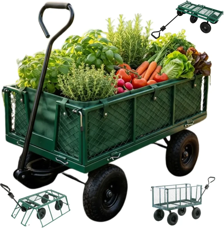 Wózek ogrodowy transportowy 2w1 siatkowy z plandeką 250 kg zielony