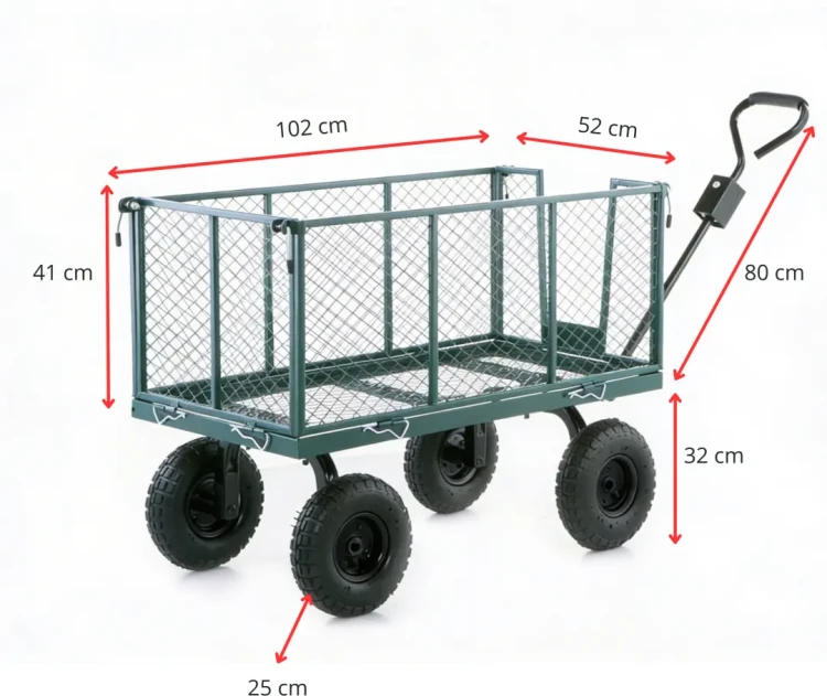 Wózek ogrodowy transportowy 2w1 siatkowy z plandeką 250 kg zielony