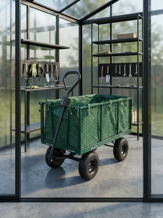 Wózek ogrodowy transportowy 2w1 siatkowy z plandeką 250 kg zielony