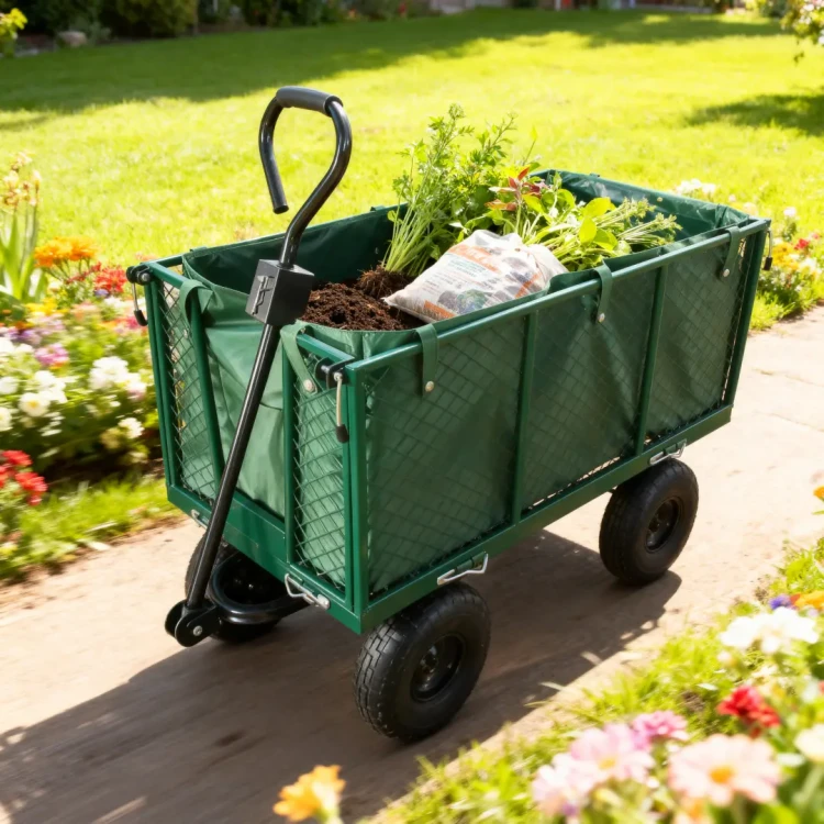 Wózek ogrodowy transportowy 2w1 siatkowy z plandeką 250 kg zielony