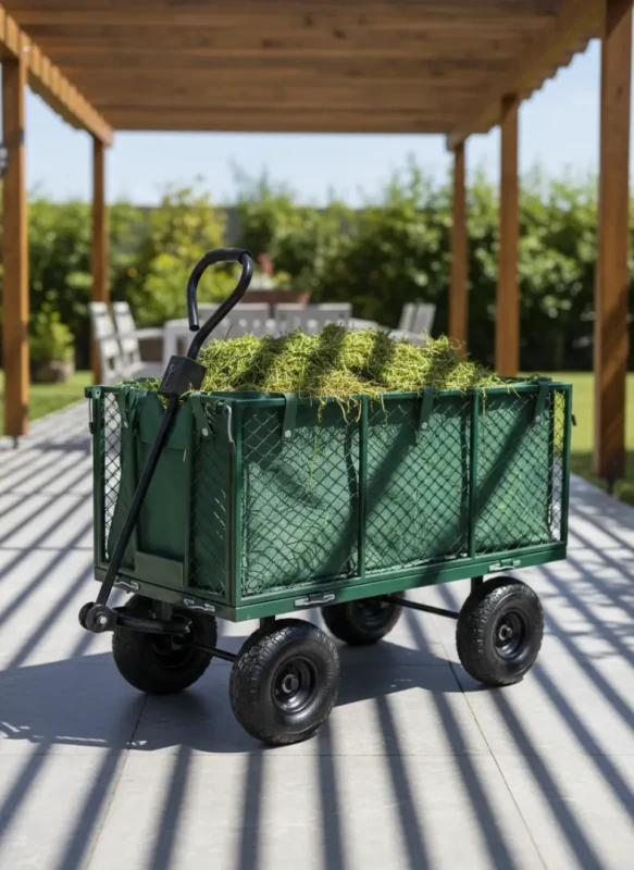 Wózek ogrodowy transportowy 2w1 siatkowy z plandeką 250 kg zielony