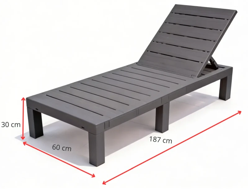 Leżak ogrodowy składany LS02 z tworzywa sztucznego na taras i plażę szary