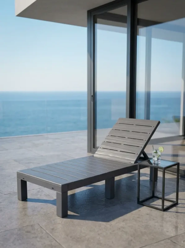 Leżak ogrodowy składany LS02 z tworzywa sztucznego na taras i plażę szary