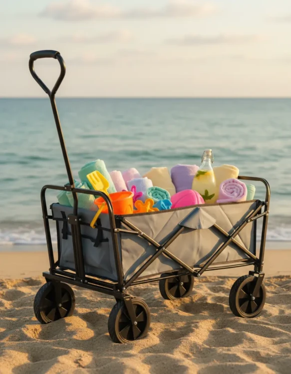 Składany wózek transportowy 2w1 plażowy i ogrodowy 100 kg szary