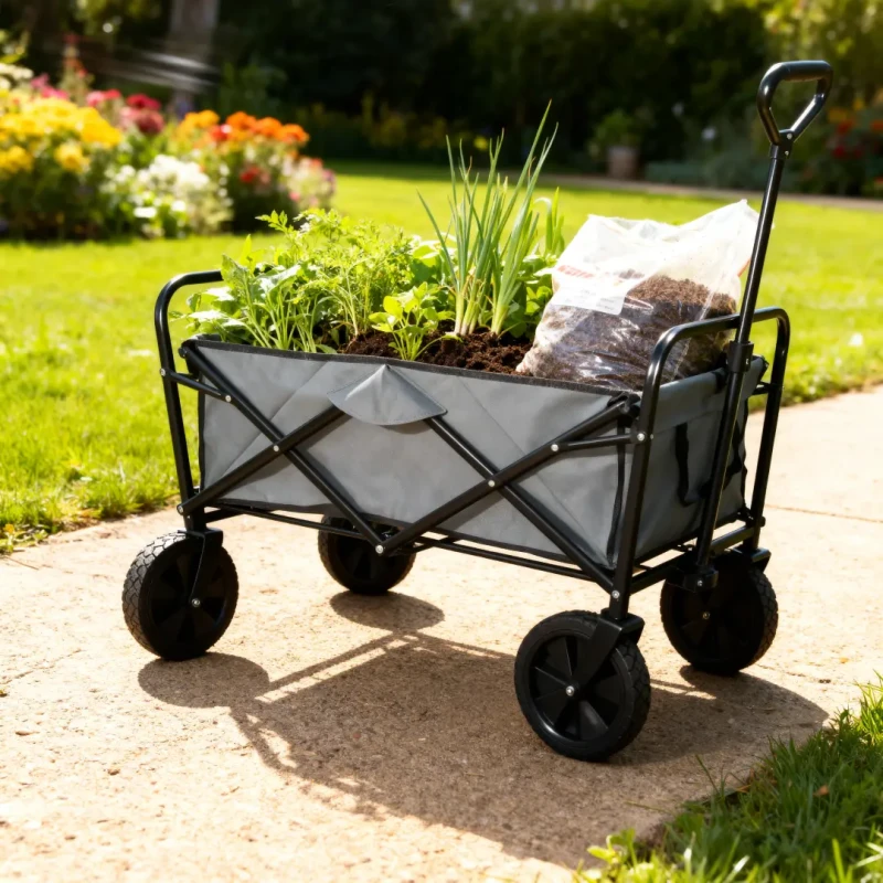 Składany wózek transportowy 2w1 plażowy i ogrodowy 100 kg szary