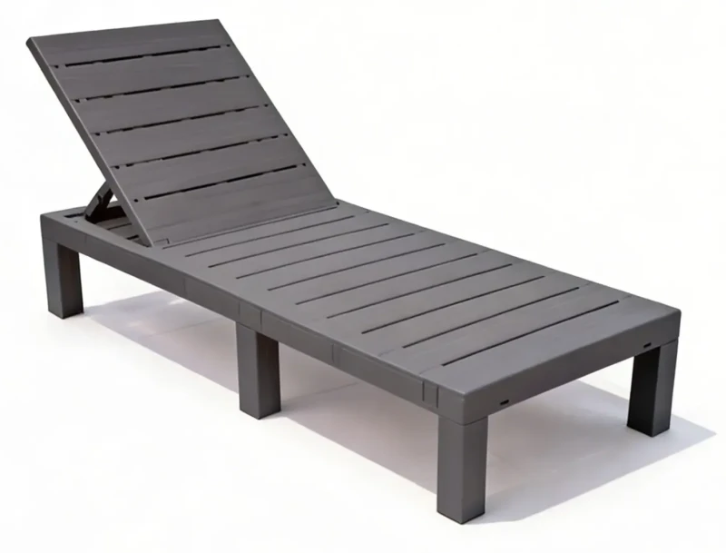 Leżak ogrodowy składany LS02 z tworzywa sztucznego na taras i plażę szary