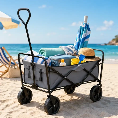 Składany wózek transportowy 2w1 plażowy i ogrodowy 100 kg szary