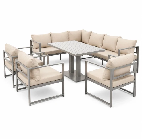 Metalowy zestaw mebli ogrodowych narożnik stół 3 fotele brązowy do ogrodu i na taras