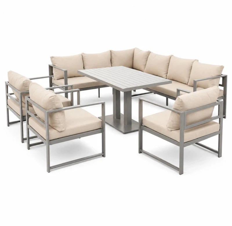 Metalowy zestaw mebli ogrodowych narożnik stół 3 fotele brązowy do ogrodu i na taras