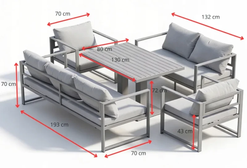 Metalowy zestaw mebli ogrodowych z sofą 3-osobową + sofą 2-osobową 2 fotelami i stołem brązowy