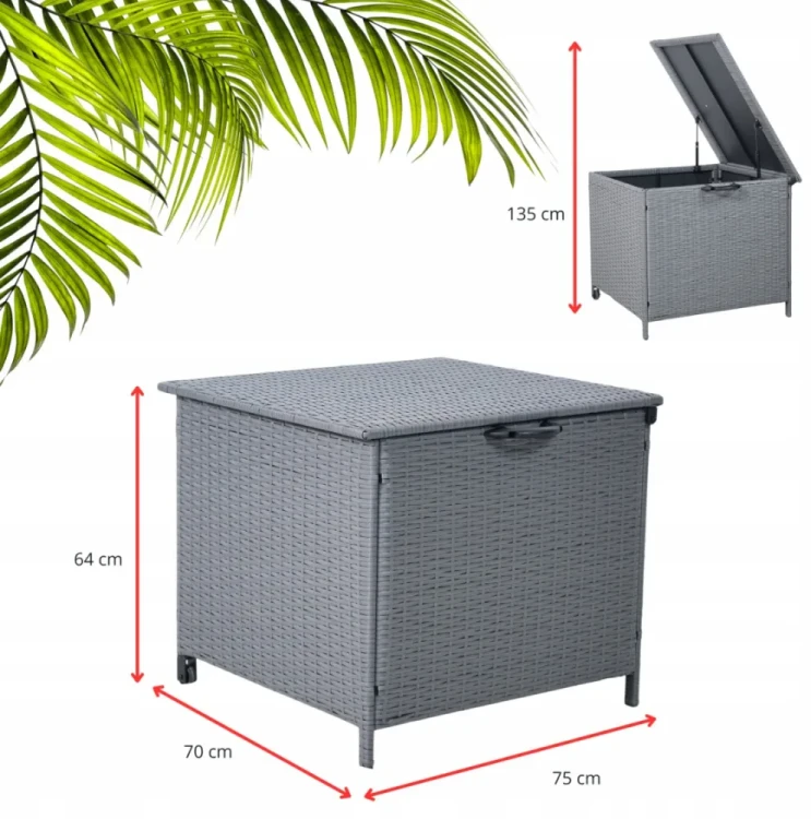 Skrzynia ogrodowa na poduszki 300 l technorattan 75x70x65 cm szara