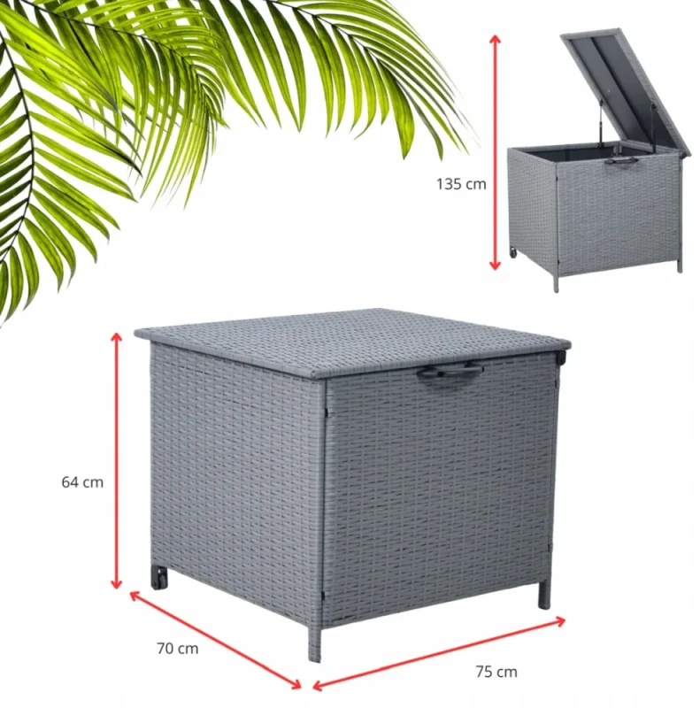 Skrzynia ogrodowa na poduszki technorattan 300 l 75x70x65 jasny brąz