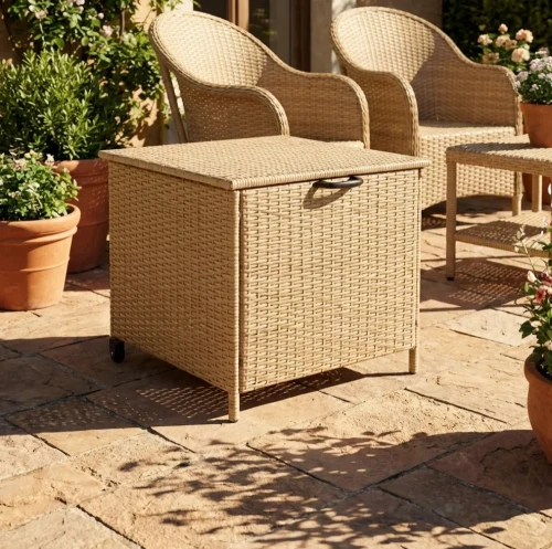 Skrzynia ogrodowa na poduszki technorattan 300 l 75x70x65 cm naturalna