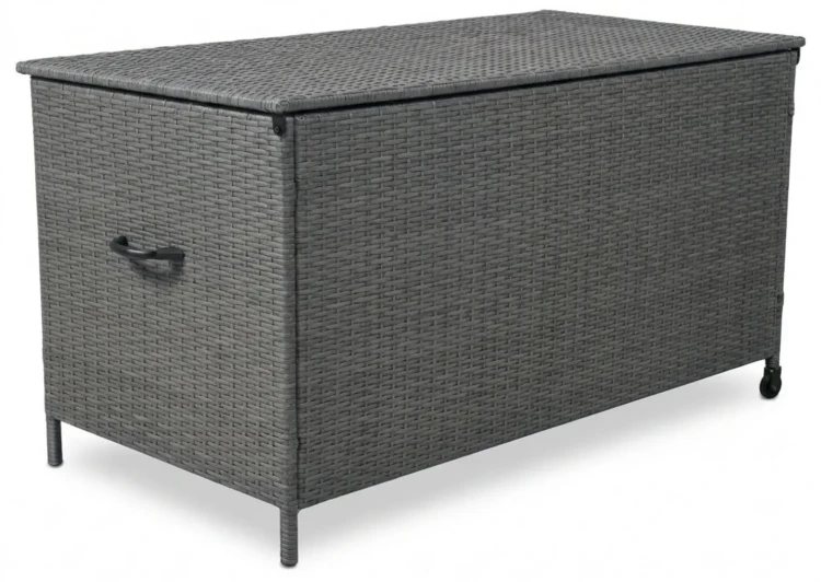Skrzynia ogrodowa z technorattanu 166x76x80 cm szara 1000 l na poduszki i akcesoria