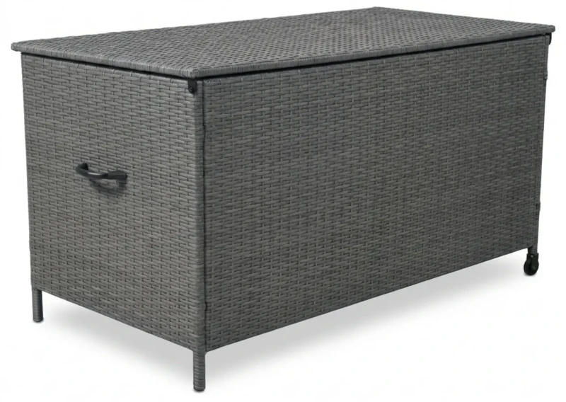 Skrzynia ogrodowa z technorattanu 166x76x80 cm szara 1000 l na poduszki i akcesoria
