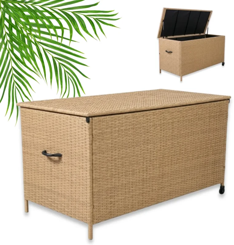 Skrzynia ogrodowa technorattanowa na poduszki 1000 l 166x76x80 cm naturalna