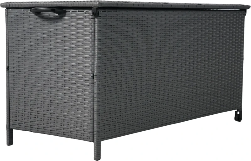 Skrzynia ogrodowa technorattanowa 480 l 133x56x64 cm na poduszki szara