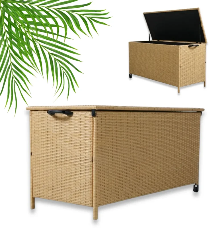 Skrzynia ogrodowa technorattanowa 480 litrów 133 cm beżowa naturalna