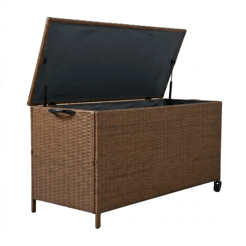 Skrzynia ogrodowa technorattanowa L 480 litrów 133x56x64 cm jasny brąz