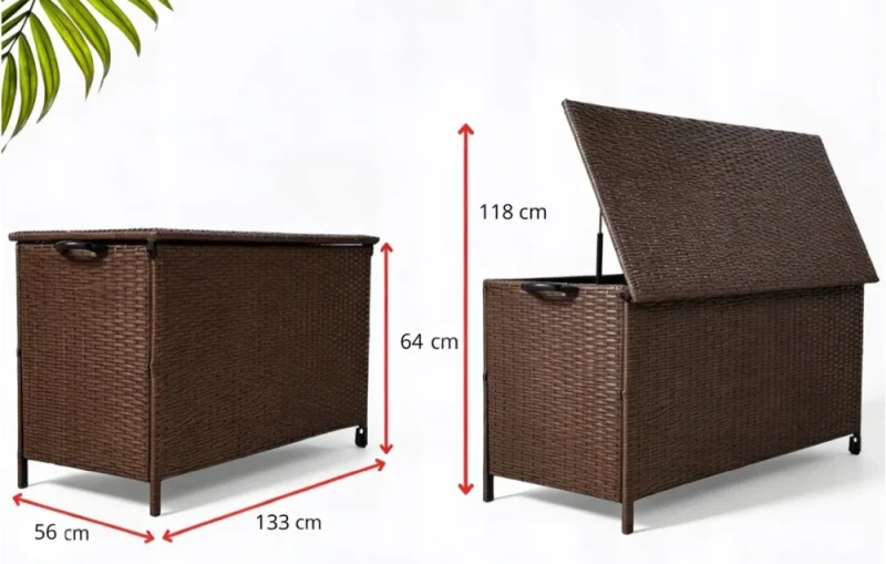 Skrzynia ogrodowa technorattanowa L 480 litrów 133x56x64 cm jasny brąz