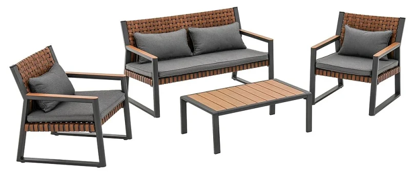 Zestaw mebli ogrodowych Texas szary, aluminium i polirattan, sofa, 2 fotele i stolik