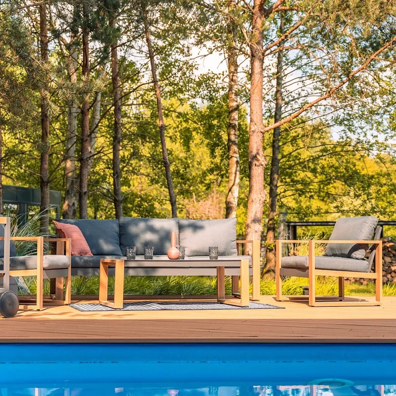 Zestaw ogrodowy Duisburg aluminiowy antracytowo-brązowy z sofą, fotelami i stolikiem