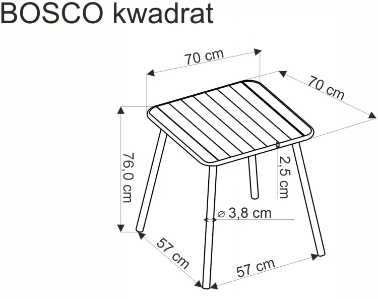 Stół kwadratowy Bosco 70 cm 4-osobowy na taras i balkon czarny