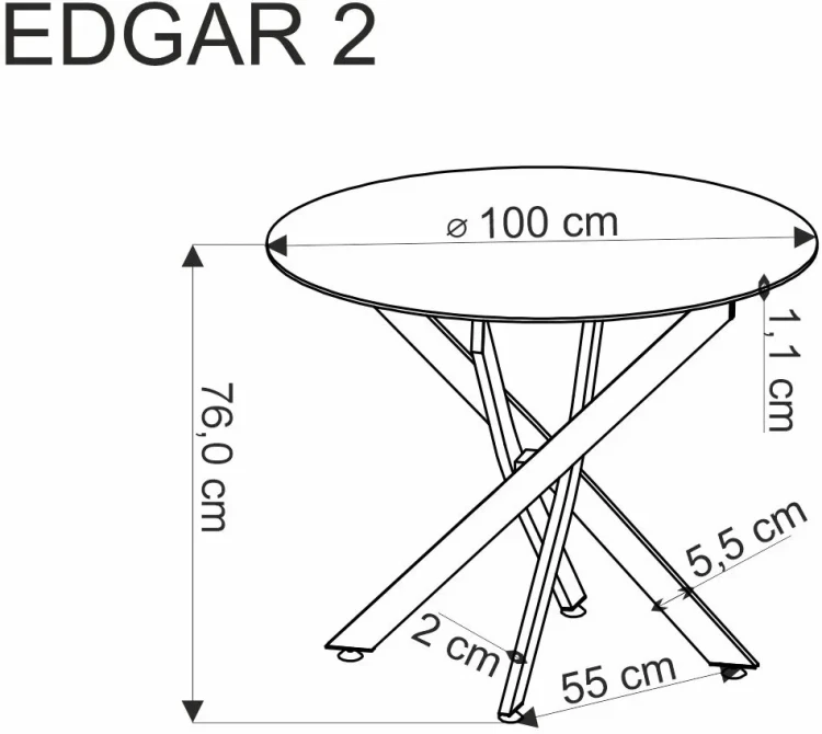 Stół okrągły Edgar 2 dla 4 osób 100 cm biały marmur z czarnymi nogami