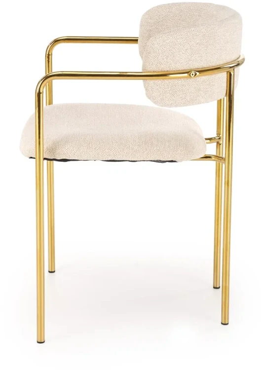 Krzesło tapicerowane K537 z podłokietnikami glamour do salonu kremowy / złoty