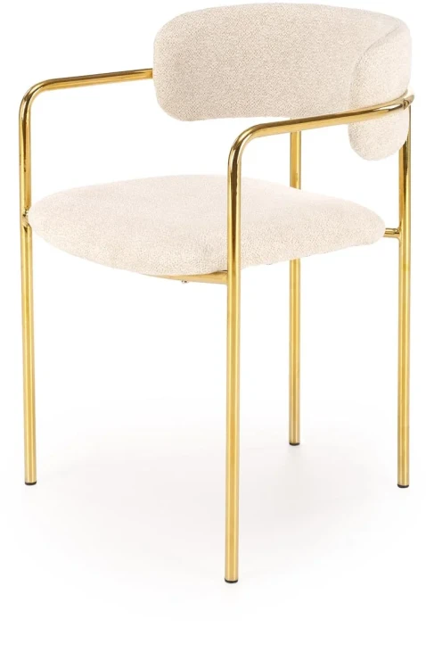Krzesło tapicerowane K537 z podłokietnikami glamour do salonu kremowy / złoty