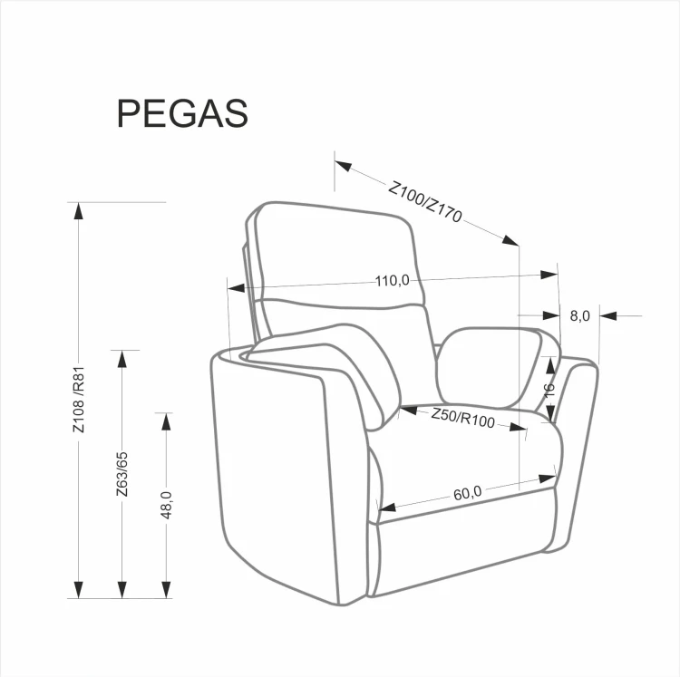 Fotel wypoczynkowy Pegas obrotowy z funkcją relax popielaty